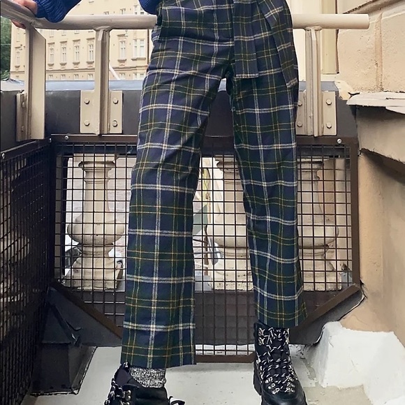 Aritzia Wilfred Wool Tie-Front Pants in Navy/Orange Plaid - Picture 3 of 12